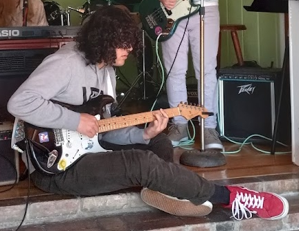 Seabass playing the Fender Stratocaster on 3.25.23, pre-modifications